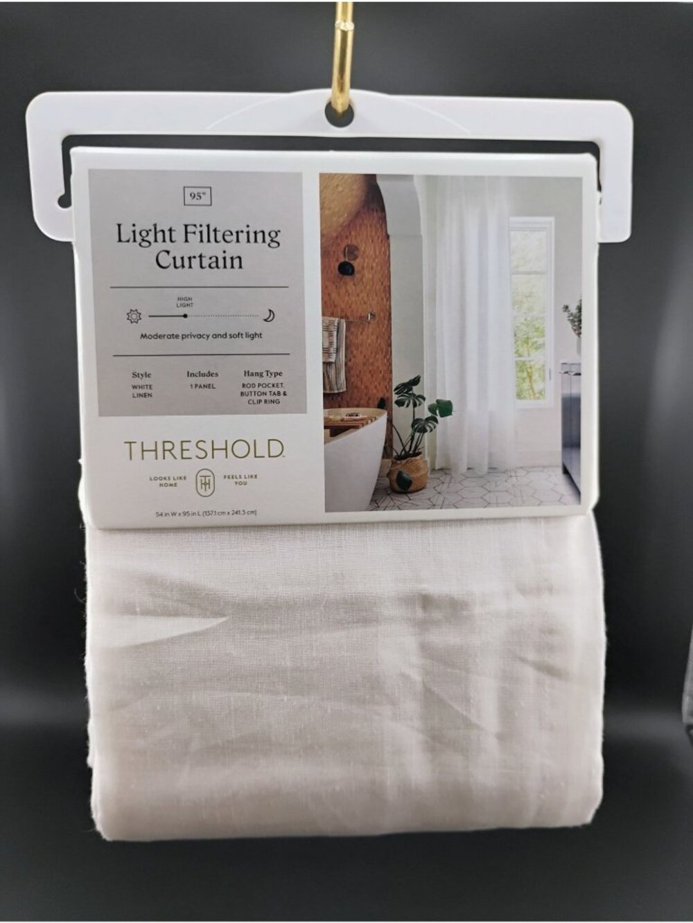 Light Filtering Curtain White Linen 54"W X 95"L 1 Panel